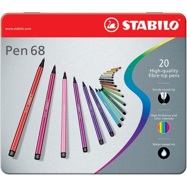 Pennarello Premium - STABILO Pen 68 - Scatola in Metallo da 20 - Colori assortiti