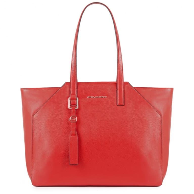 Borsa Piquadro shopping bag grande in pelle Muse rosso