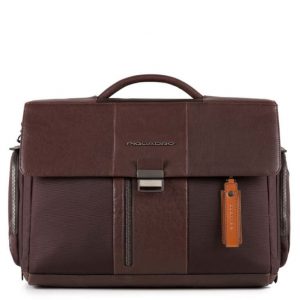 Cartella Piquadro porta pc 2 soffietti pelle tessuto Brief testa moro