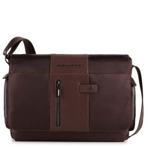 Messenger Piquadro porta pc pelle e tessuto Brief testa moro