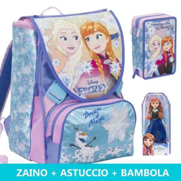 Frozen School Pack Zaino Estensibile Magic Star+Astuccio+bambola