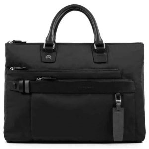 Cartella Piquadro porta pc due manici pelle tessuto Hexagon nero