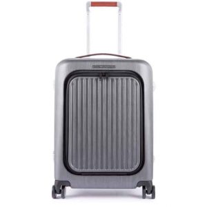 Trolley Piquadro cabina rigido 4 ruote policarbonato nero/cuoio