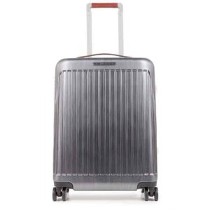 Trolley Piquadro cabina rigido ultra slim 4 ruote policarbonato nero/cuoio