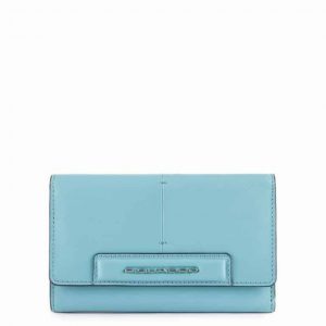 Portafoglio Piquadro donna grande con porta carte di credito Splash in pelle azzurro/sabbia