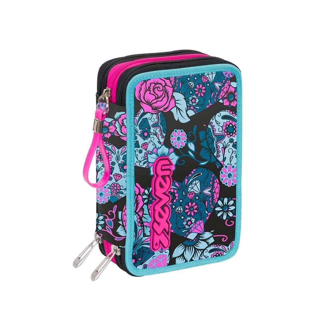 Nuovo Astuccio Scuola 3 Zip Seven Girl SUGARSKULL Nero modello 2019