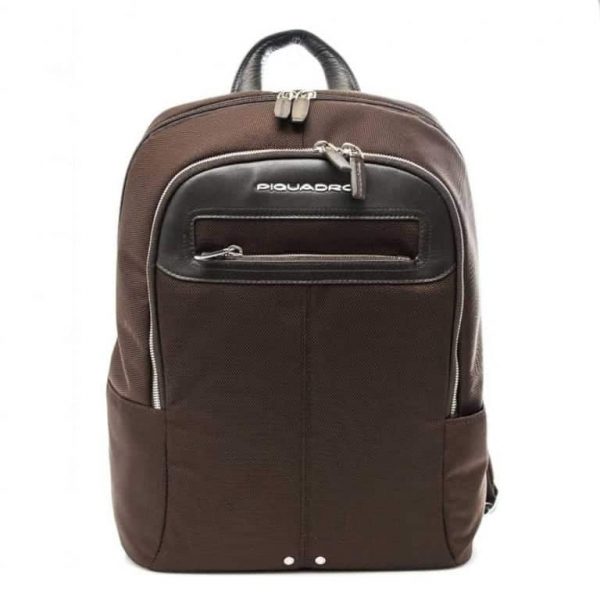 Zaino Piquadro piccolo porta pc pelle e tessuto LINK testa moro