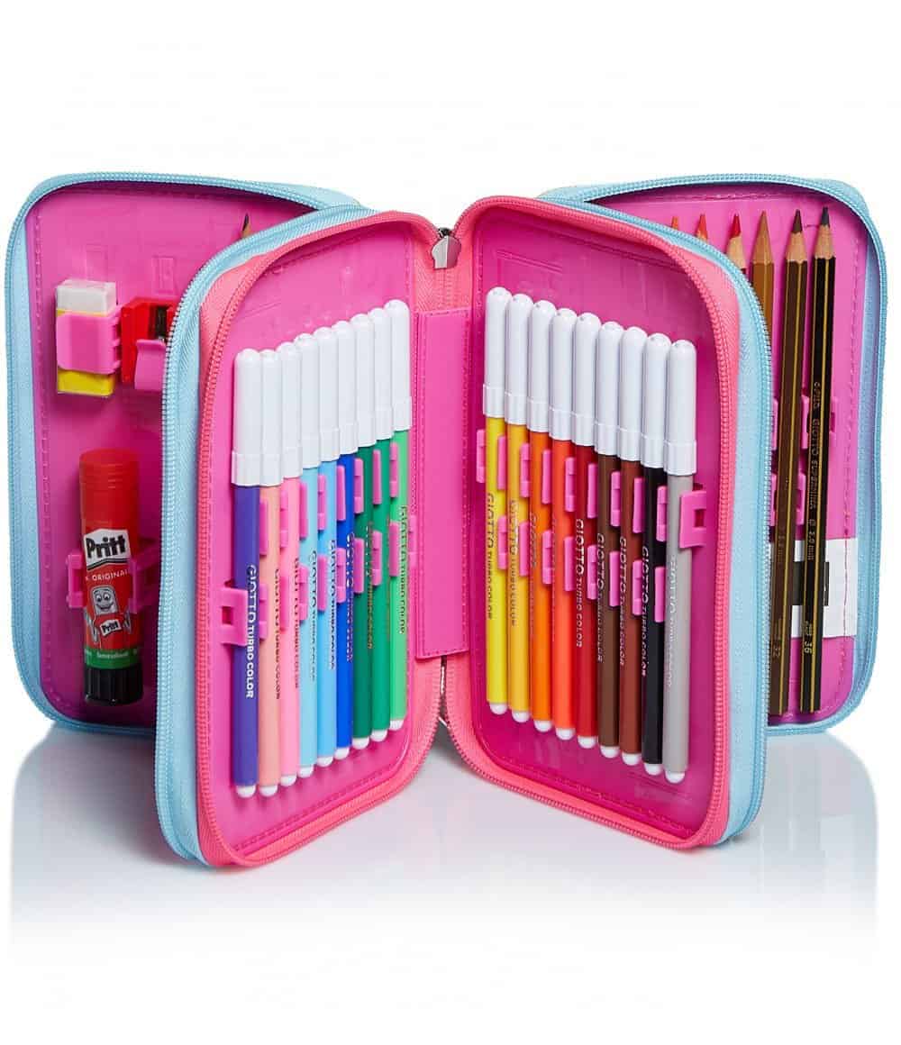 Astuccio Scuola SJ Gang 3 Scomparti Rosa Con 45 Accessori - Portapenne Completo Per Bambine - Foto 7