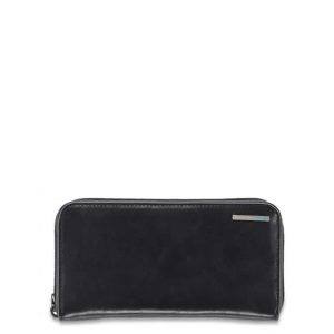 Portafoglio donna Piquadro 4 soffietti con zip in pelle Blu Square nero