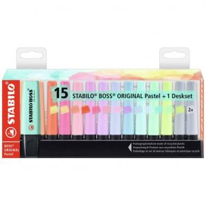 STABILO BOSS ORIGINAL Pastel Desk-Set 15 Evidenziatori in 14 colori assortiti