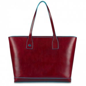 Piquadro Shopping Bag Blue Square con Porta Tablet Mini in Pelle Rossa