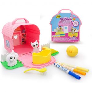 Washimals - Set Parco Giochi 2 cuccioli 1 palla 1 scivolo 1 spazzola 3 pennarelli