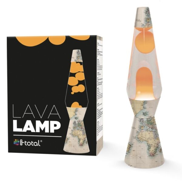 ITotal Lampada Lava Arancio con base Cartina Geografica