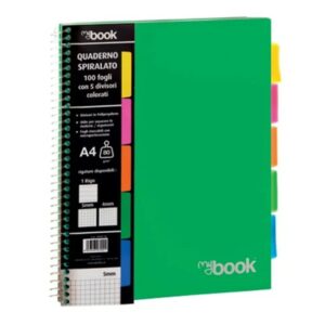 Quaderno Maxi Spiralato A4 Colourbook con 5 divisori colorati 5 mm colori assortiti