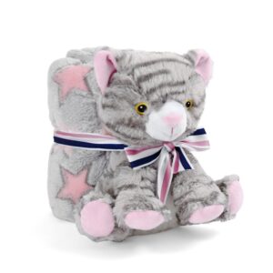 Perletti Copertina Morbida con Peluche Gatto Rosa e Grigio 80x120 cm