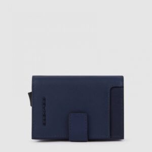 Piquadro Porta Carte di Credito in Metallo e Pelle Blu