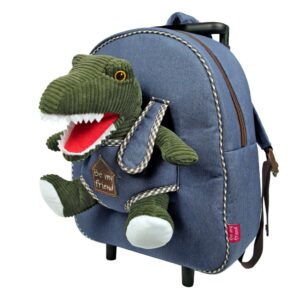 Zaino Trolley Asilo in Denim Con Peluche Dinosauro 28x32x11 cm