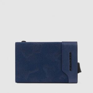 Compact Wallet Piquadro porta Monete con Sliding System in Pelle e Tessuto Blu