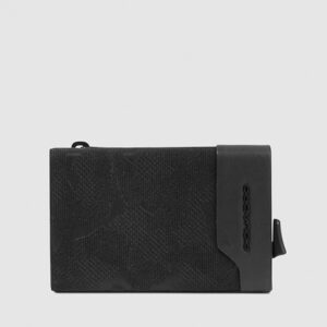 Compact Wallet Piquadro porta Monete con Sliding System in Pelle e Tessuto Nero