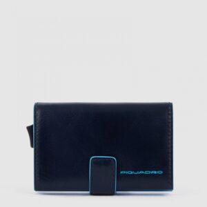 Piquadro Porta Carte di Credito in Metallo e Pelle Blue Square Blu