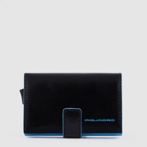 Piquadro Porta Carte di Credito in Metallo e Pelle Blue Square Nero