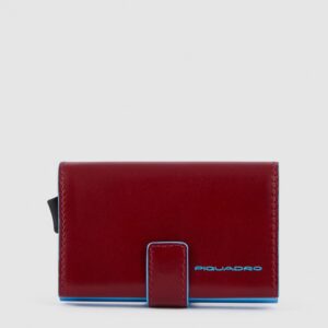 Piquadro Porta Carte di Credito in Metallo e Pelle Blue Square Rosso