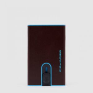 Porta Carte di Credito Piquadro con Sliding System in Pelle Blue Square Mogano