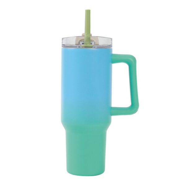 Tazza Termica da Viaggio Sfumata Verde/Azzurro1200 ml con cannuccia integrata