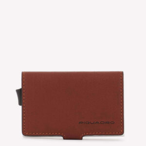 Piquadro Porta Carte di Credito in Metallo e Pelle Black Square Cuoio