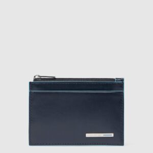 Astuccio Piquadro Sottile Portachiavi e Carte Credito in Pelle BLUE SQUARE Blu su linait