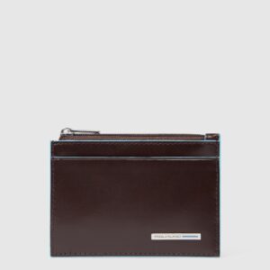 Astuccio Piquadro Sottile Portachiavi e Carte Credito in Pelle BLUE SQUARE Mogano su linait