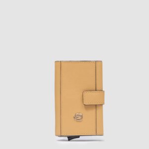 Piquadro Porta Carte di Credito in Metallo e Pelle Circle Giallo/Beige su linait