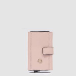 Piquadro Porta Carte di Credito in Metallo e Pelle Circle Rosa/Bianco su linait
