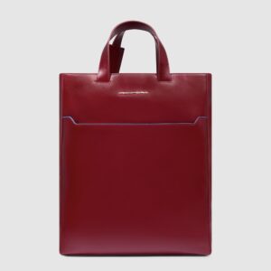 Tote Bag Piquadro Donna Porta Computer 14 In Pelle Blue Sqaure Rosso su linait