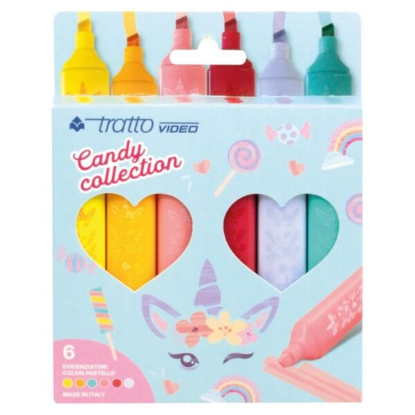Set Evidenziatori Pastello Tratto VIDEO Candy Collection confezione 6 Evidenziatori