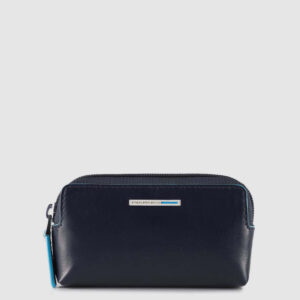 Astuccio portachiavi Piquadro con due anelle in pelle Blue Square Blu su linait