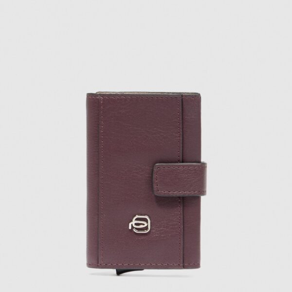 Piquadro Porta Carte di Credito in Metallo e Pelle Circle Viola Scuro/Viola su linait
