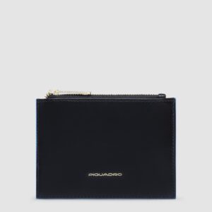 Portamonete Piquadro Donna Sottile In Pelle Blue Square Nero su linait