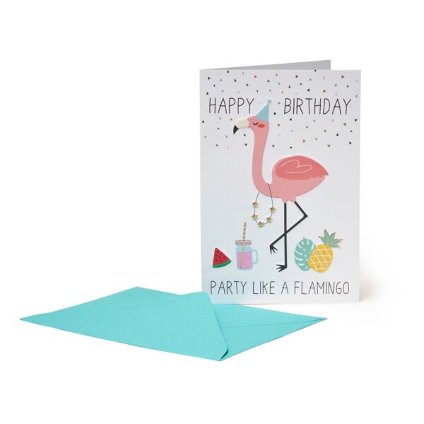 Biglietto d'Auguri di Compleanno Large PARTY FLAMINGO su linait