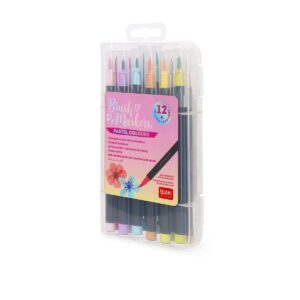 Set di 12 Pennarelli con Punta Pennello Bright Brush Markers Peastel Colours su linait
