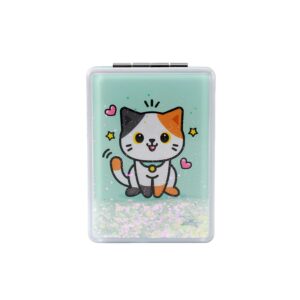 Specchietto da Borsa Liquid Glitter Gatto Arancione su linait