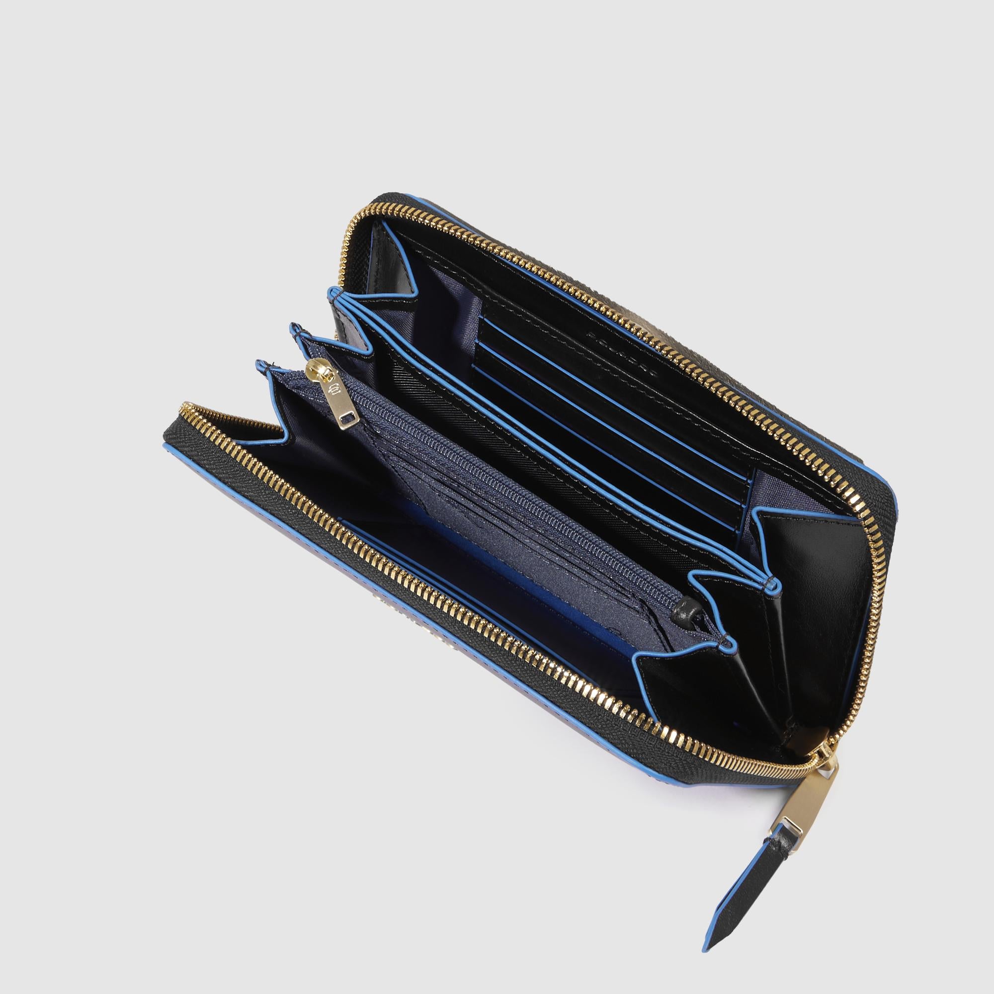 LOT リプル45E Portafoglio Piquadro Donna Grande con Zip in Pelle Blue