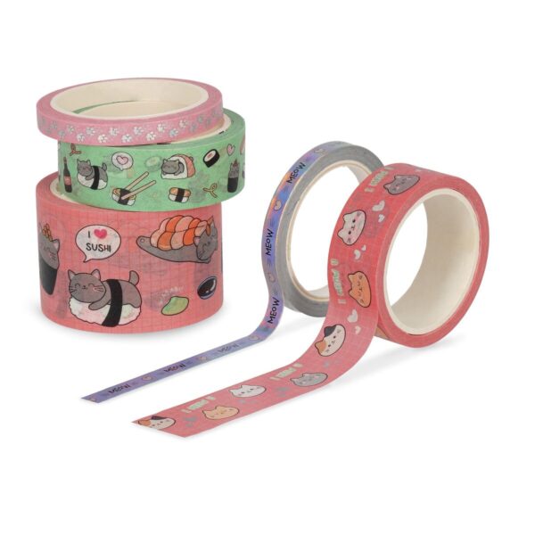 Set di 5 Nastri Adesivi di Carta Tape By Tape Kitty su linait