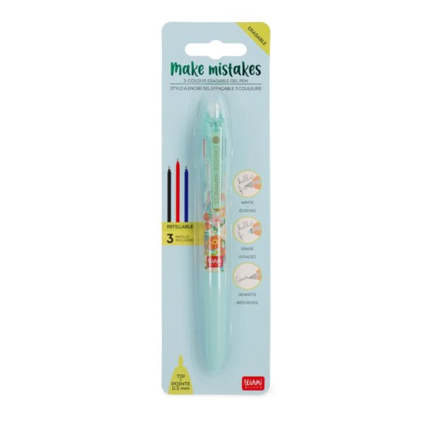 Penna Gel Cancellabile 3 Colori Make Mistakes Flowers su linait