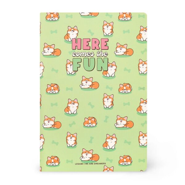 Quaderno a Righe Formato A5 Lined Notebook Green Corgi su linait