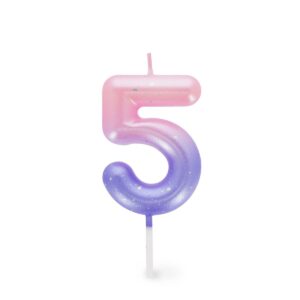 Candela per Torta - Happy Birthday Candle Numero 5 Rosa su linait