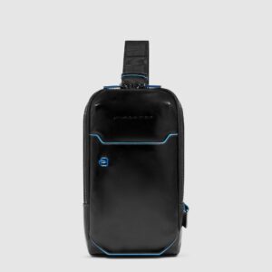 Monospalla Piquadro Uomo Porta iPad Mini in Pelle Blue Square Nero su linait