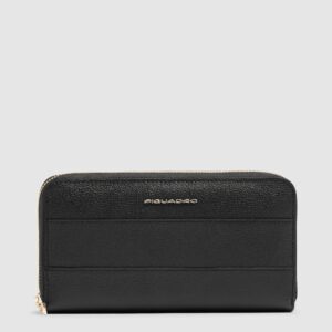 Portafoglio Donna Piquadro Grande Zip-Around In Pelle Patricia Nero su linait