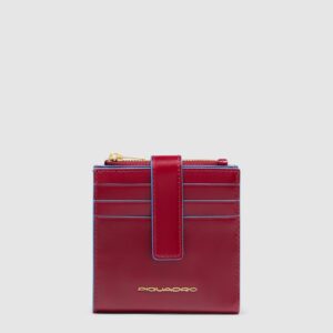 Portacarte Piquadro Donna Con Portamonete In Pelle Blue Square Rosso su linait