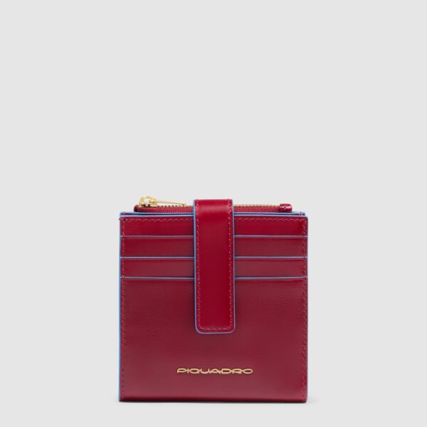 Portacarte Piquadro Donna Con Portamonete In Pelle Blue Square Rosso su linait